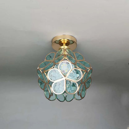 Acrylic Flush Mount Ceiling Light 8 in Gold Floral Fixture Bedroom Hallway Living Room Compact Small Space Decorative E26 Base Warm Glow