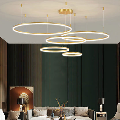 Tiered Ring Pendant Light Modern Metal Circular Chandelier for Dining Room Living Room Bedroom Kitchen Island Adjustable Height LED