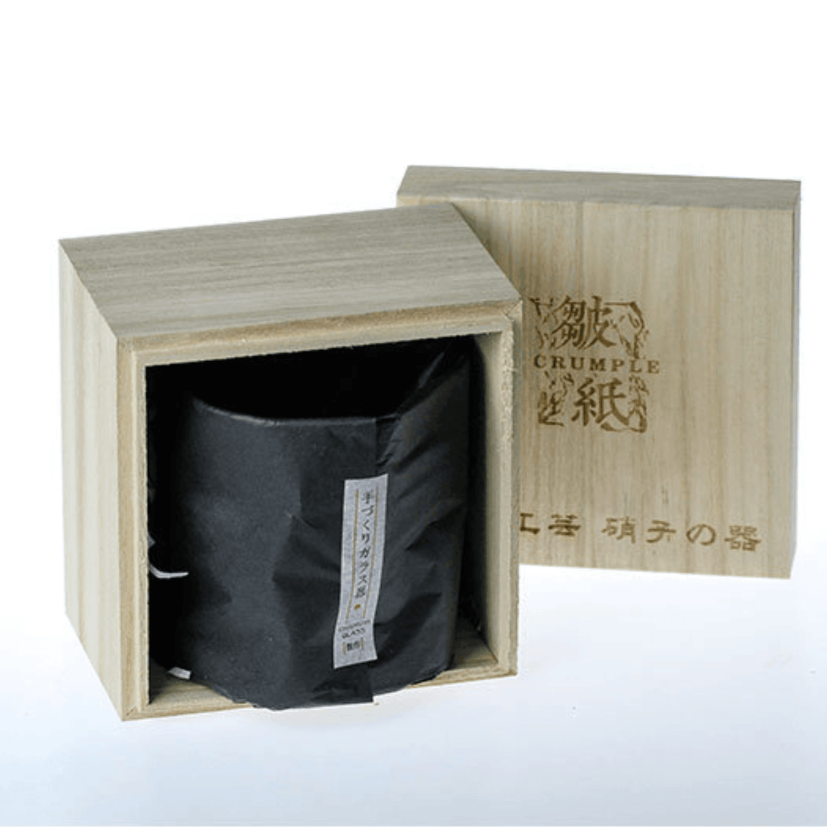 Hand-Cut Crystal Rocks Glass with Textured Facets for Bourbon Scotch & Spirits in Wood Box for Collectors