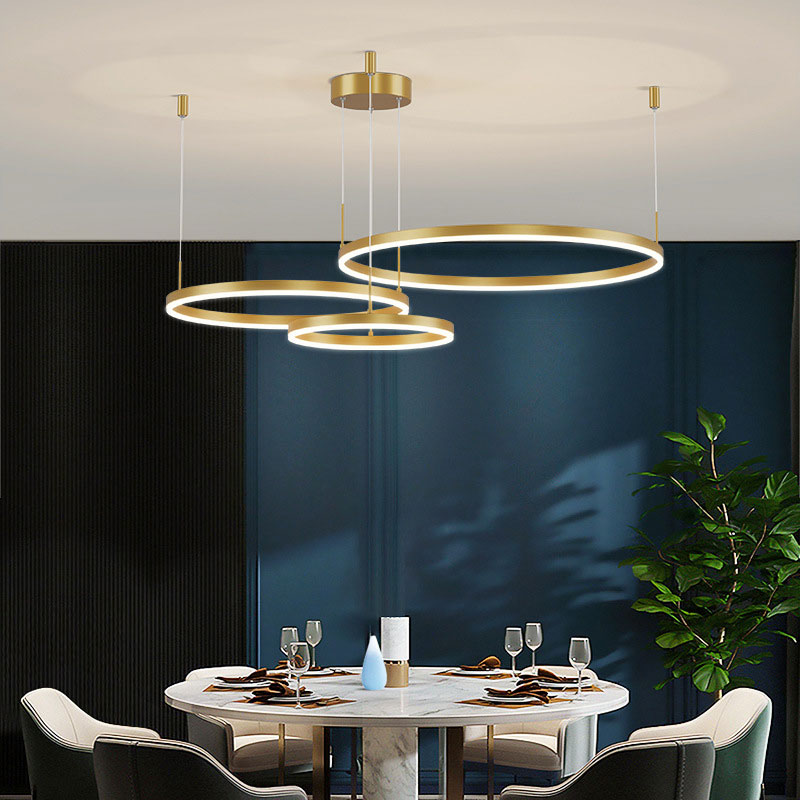 Multi-Ring LED Ceiling Light Fixture Adjustable Height Metal & Acrylic for Dining Room Bedroom Kitchen Modern Hanging Lamp Indoor Lighting D