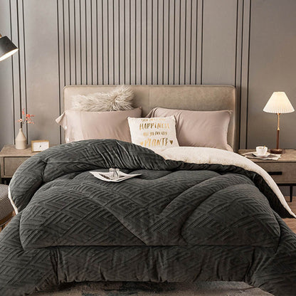Sherpa Fleece Throw Blanket Quilted Winter Bedspread Soft Plush Heavyweight Comforter for Bed Couch Sofa Twin Full Queen King