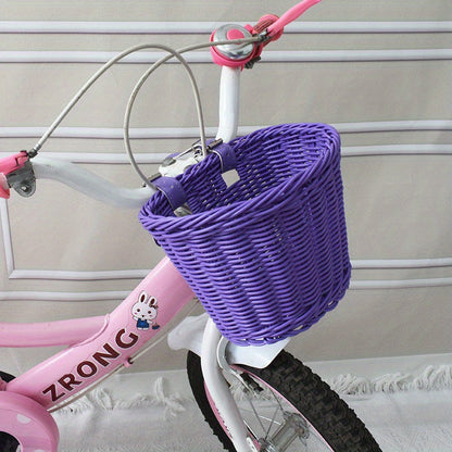 Kids Bike Basket Woven Plastic Wicker Front or Rear Mount for Boys Girls Bicycle Storage Handlebar Carrier
