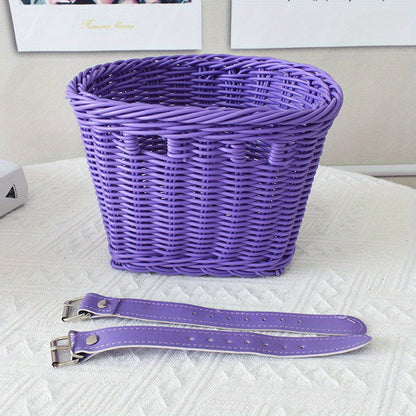 Kids Bike Basket Woven Plastic Wicker Front or Rear Mount for Boys Girls Bicycle Storage Handlebar Carrier