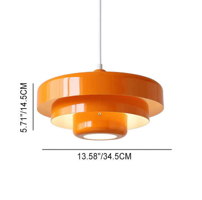 Hanging Ceiling Light Fixture for Kitchen Island Dining Room 14-Inch Round Tiered Metal Shade E26 Socket Adjustable Cord Modern Vintage Styl