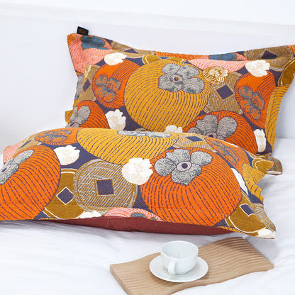 Reversible Cotton Gauze Quilt with Persimmon Pattern - Lightweight Summer Blanket for Bed, Sofa & Travel - Queen, King & Full Sizes