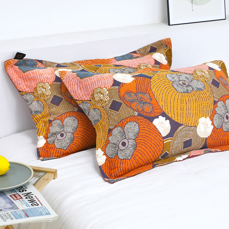 Reversible Cotton Gauze Quilt with Persimmon Pattern - Lightweight Summer Blanket for Bed, Sofa & Travel - Queen, King & Full Sizes