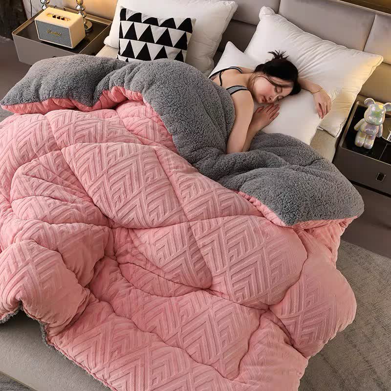 Sherpa Fleece Throw Blanket Quilted Winter Bedspread Soft Plush Heavyweight Comforter for Bed Couch Sofa Twin Full Queen King