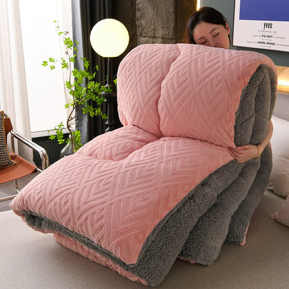 Sherpa Fleece Throw Blanket Quilted Winter Bedspread Soft Plush Heavyweight Comforter for Bed Couch Sofa Twin Full Queen King