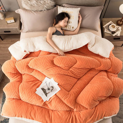Sherpa Fleece Throw Blanket Quilted Winter Bedspread Soft Plush Heavyweight Comforter for Bed Couch Sofa Twin Full Queen King
