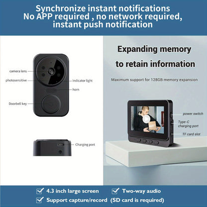 HD Camera Wireless Doorbell with 4.3 Inch Indoor Display