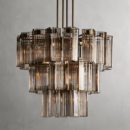 Circular Glass Panel Statement Chandelier 38-60 Inch Multi-Light Fixture for Dining Room Foyer High Ceiling Steel Frame Hanging Light