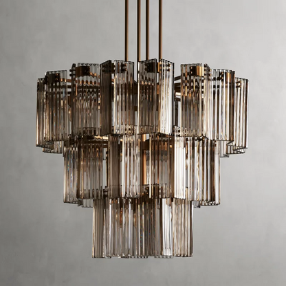 Circular Glass Panel Statement Chandelier 38-60 Inch Multi-Light Fixture for Dining Room Foyer High Ceiling Steel Frame Hanging Light