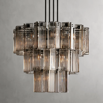 Circular Glass Panel Statement Chandelier 38-60 Inch Multi-Light Fixture for Dining Room Foyer High Ceiling Steel Frame Hanging Light