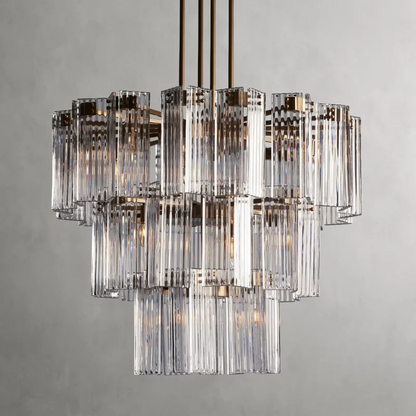 Circular Glass Panel Statement Chandelier 38-60 Inch Multi-Light Fixture for Dining Room Foyer High Ceiling Steel Frame Hanging Light
