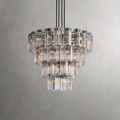 Circular Glass Panel Statement Chandelier 38-60 Inch Multi-Light Fixture for Dining Room Foyer High Ceiling Steel Frame Hanging Light