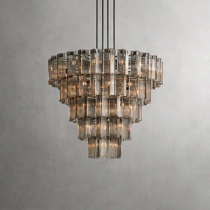 Circular Glass Panel Statement Chandelier 38-60 Inch Multi-Light Fixture for Dining Room Foyer High Ceiling Steel Frame Hanging Light