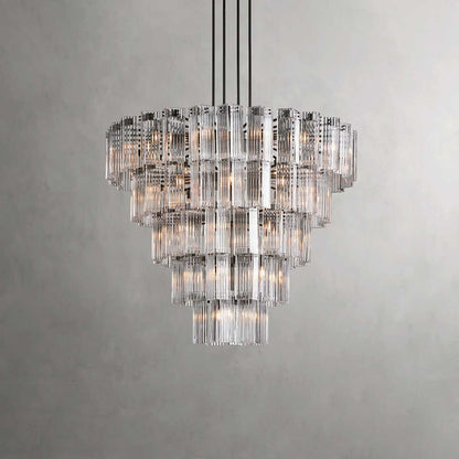 Circular Glass Panel Statement Chandelier 38-60 Inch Multi-Light Fixture for Dining Room Foyer High Ceiling Steel Frame Hanging Light