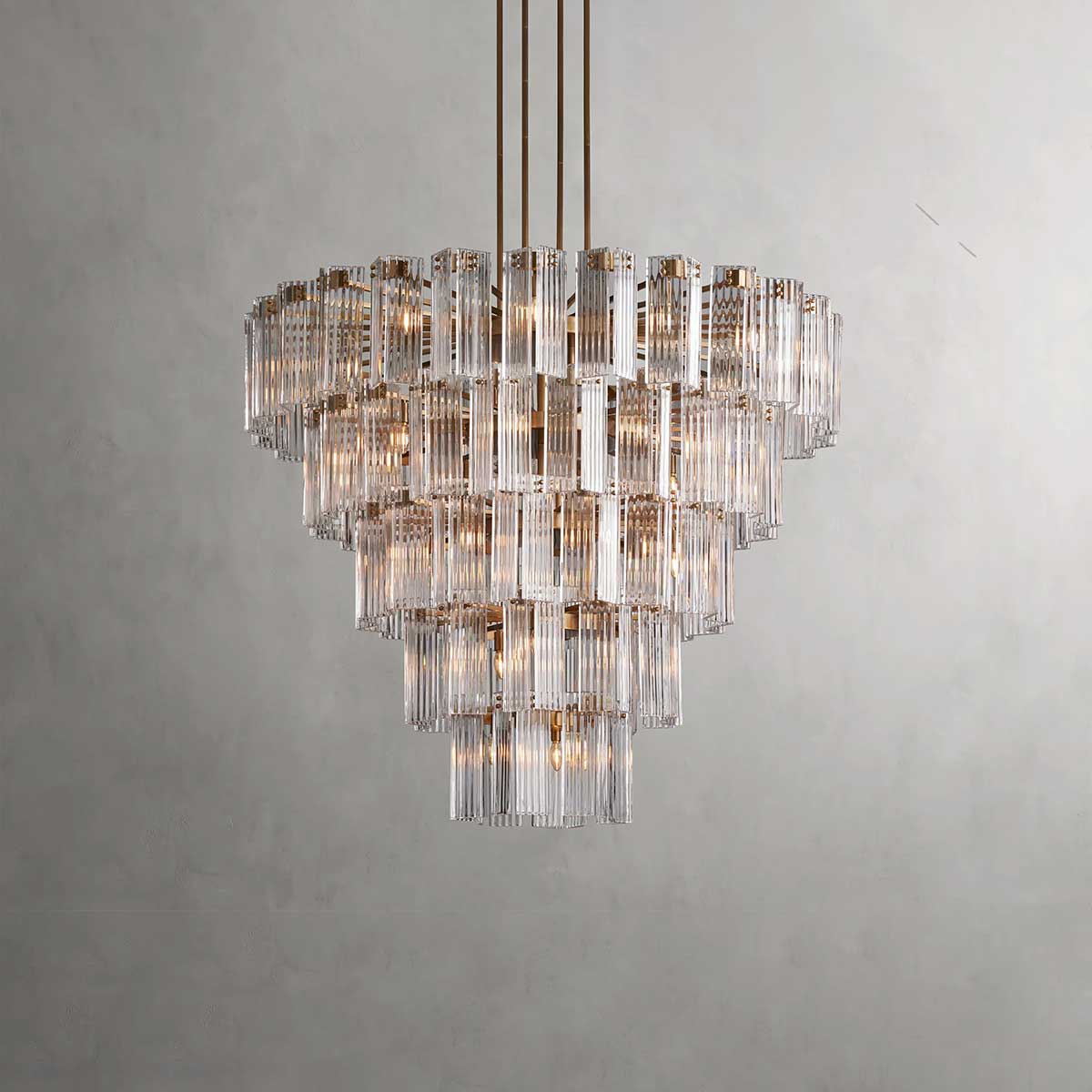Circular Glass Panel Statement Chandelier 38-60 Inch Multi-Light Fixture for Dining Room Foyer High Ceiling Steel Frame Hanging Light