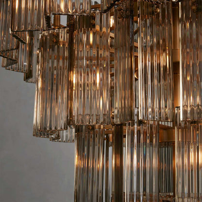 Circular Glass Panel Statement Chandelier 38-60 Inch Multi-Light Fixture for Dining Room Foyer High Ceiling Steel Frame Hanging Light