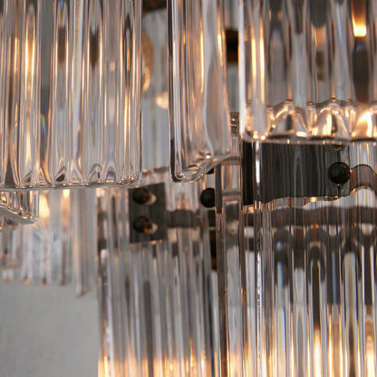 Circular Glass Panel Statement Chandelier 38-60 Inch Multi-Light Fixture for Dining Room Foyer High Ceiling Steel Frame Hanging Light