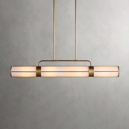 Industrial Pendant Light with Frosted Glass Tubes for Dining Room and Kitchen Island – Adjustable Drop Brass or Bronze – 4 or 5 Socket