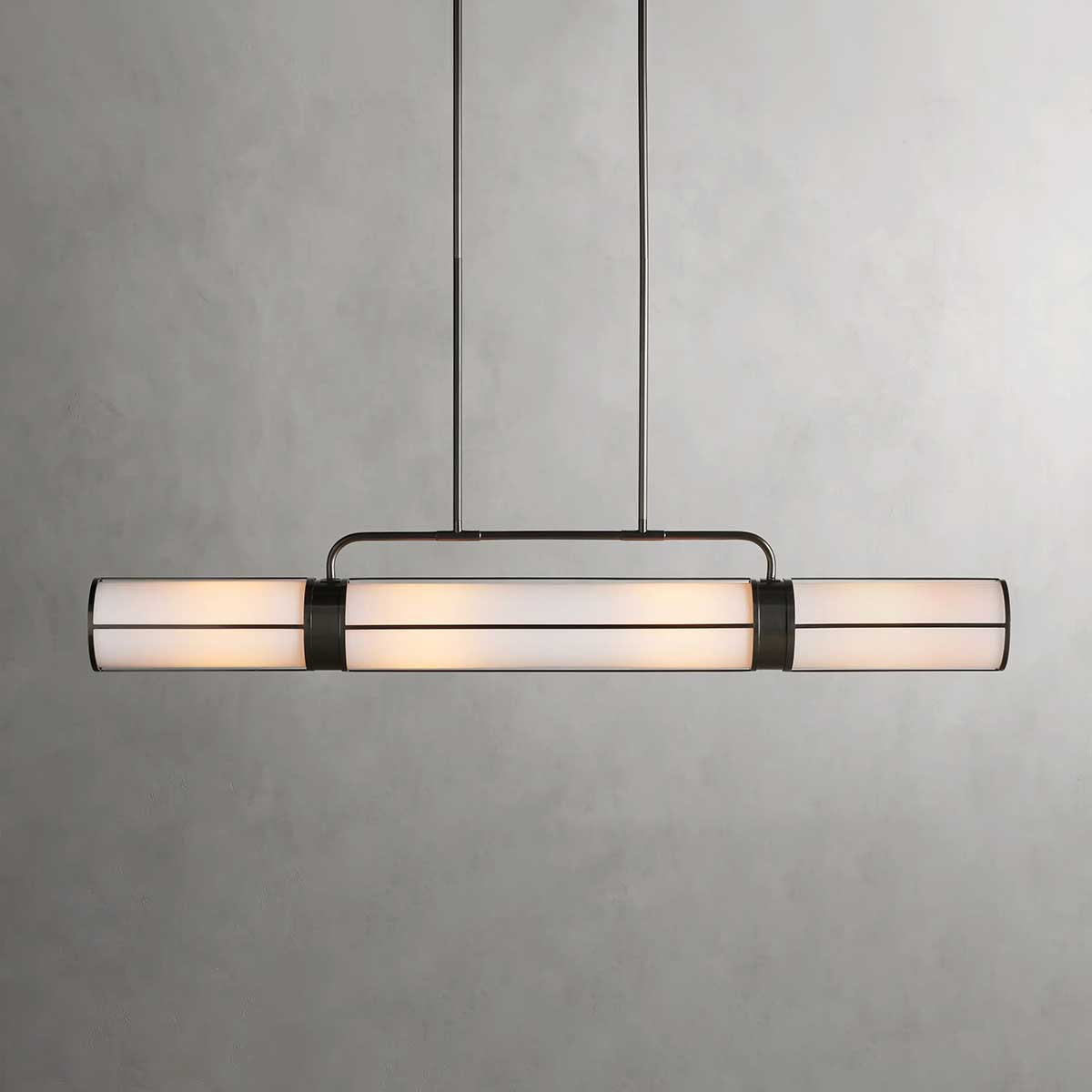 Industrial Pendant Light with Frosted Glass Tubes for Dining Room and Kitchen Island – Adjustable Drop Brass or Bronze – 4 or 5 Socket