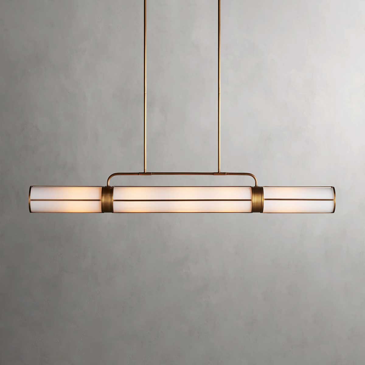 Industrial Pendant Light with Frosted Glass Tubes for Dining Room and Kitchen Island – Adjustable Drop Brass or Bronze – 4 or 5 Socket