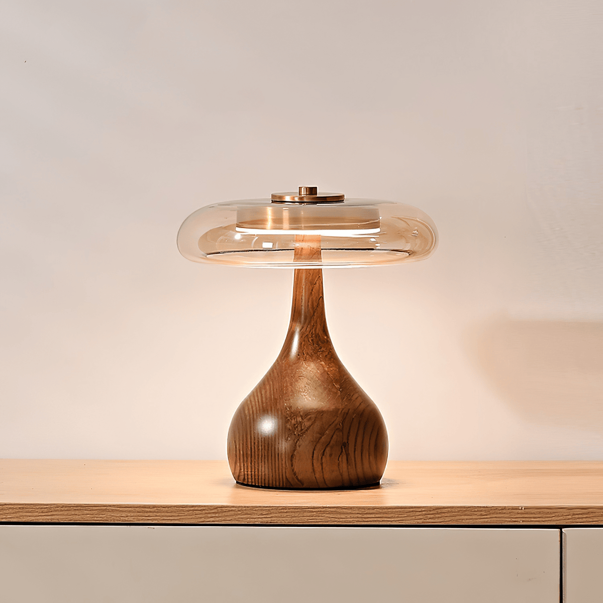 LED Desk Lamp with Amber Glass Shade & Natural Wood Base for Home Office, Bedroom & Nightstand | Adjustable Color Temperature 3000K-6000K