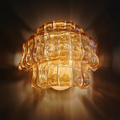 Textured Glass Wall Sconce Light Fixture with Curved Shade for Living Room Bedroom Dining Room | Hardwired 2-Bulb Accent Lighting