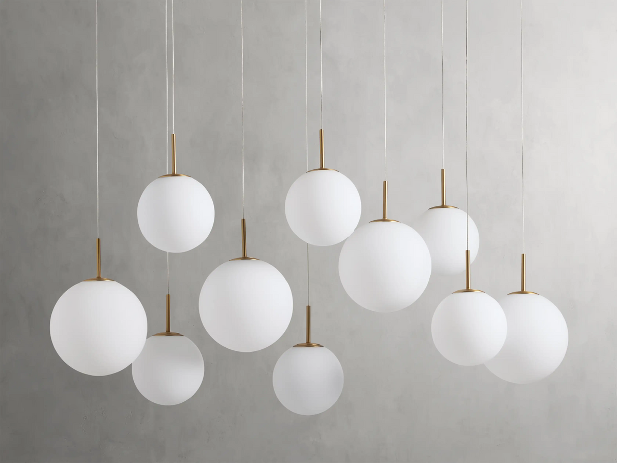 Modern Hanging Linear Chandelier with Hand-Blown Glass Globes & LED Lights for Dining Room & Kitchen Island