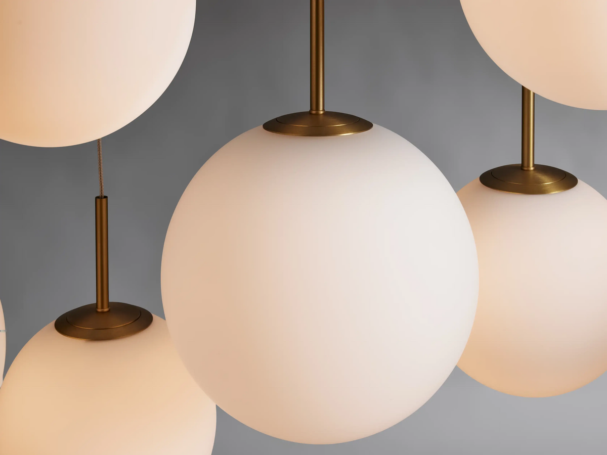 Modern Hanging Linear Chandelier with Hand-Blown Glass Globes & LED Lights for Dining Room & Kitchen Island