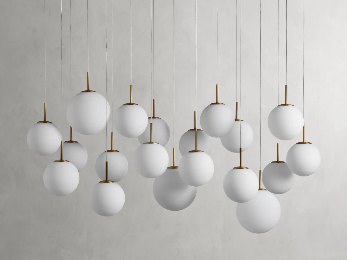 Modern Hanging Linear Chandelier with Hand-Blown Glass Globes & LED Lights for Dining Room & Kitchen Island
