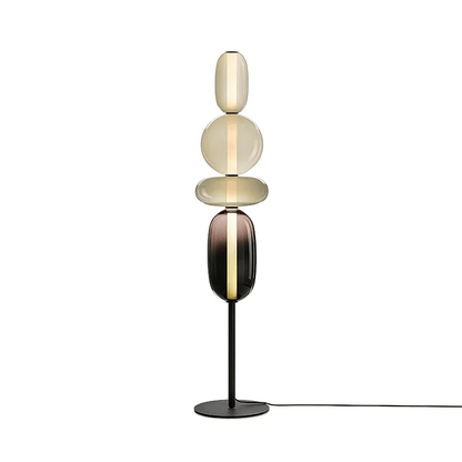 Artisan Glass Standing Lamp 63 in Red White Black Accent Light for Living Room Contemporary Sculptural Décor LED Uplight Statement Piece