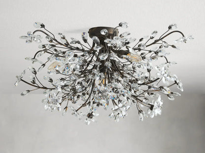 Crystal Flower Ceiling Light Fixture 27.5 inch Flush Mount Iron Frame Handcrafted Floral Design Ambient Lighting for Living Room Bedroom