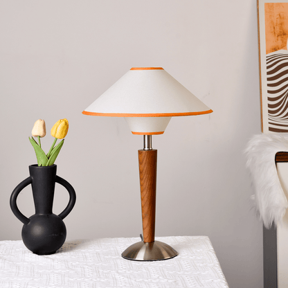 Fabric Shade Table Lamp 17 in for Nightstand & Side Table - Wood Base with E26 Socket for Bedroom Living Room Office Desk Reading Light Mini