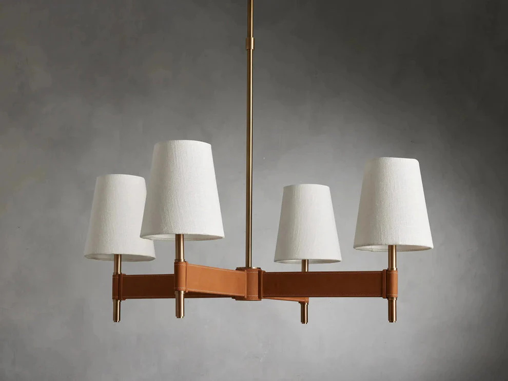 Circular Brass Chandelier with Fabric Shades – 4 to 10 Lights for Dining Room, Living Room & Foyer – Vintage Metal Frame