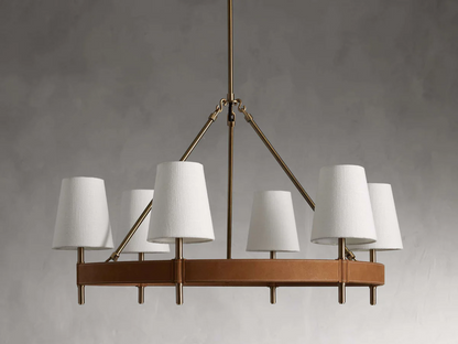Circular Brass Chandelier with Fabric Shades – 4 to 10 Lights for Dining Room, Living Room & Foyer – Vintage Metal Frame