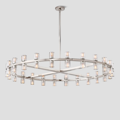60-Inch Round Crystal Chandelier 72-Light Brass Fixture for Dining Room Living Room Hotel