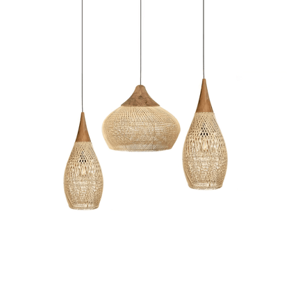 Handwoven Rattan Ceiling Light Fixture for Dining Room and Kitchen Island Over Table Adjustable Drop Natural Fiber Pendant Shade Wood Metal