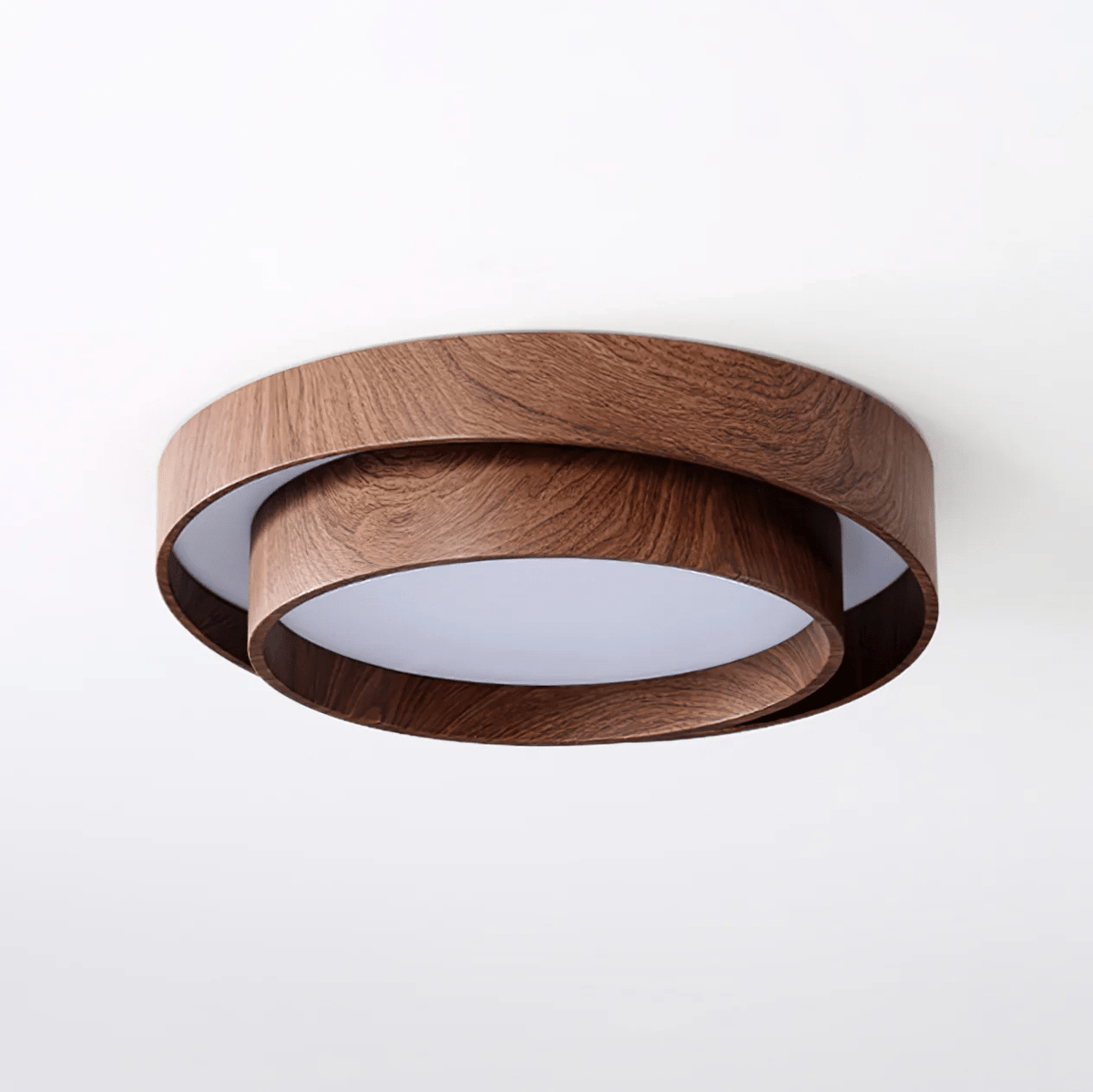 Flush Mount LED Fixture Walnut Grain Finish for Bedroom Living Room Dining Area Low Profile Overhead Lighting Scandinavian Modern Contempora