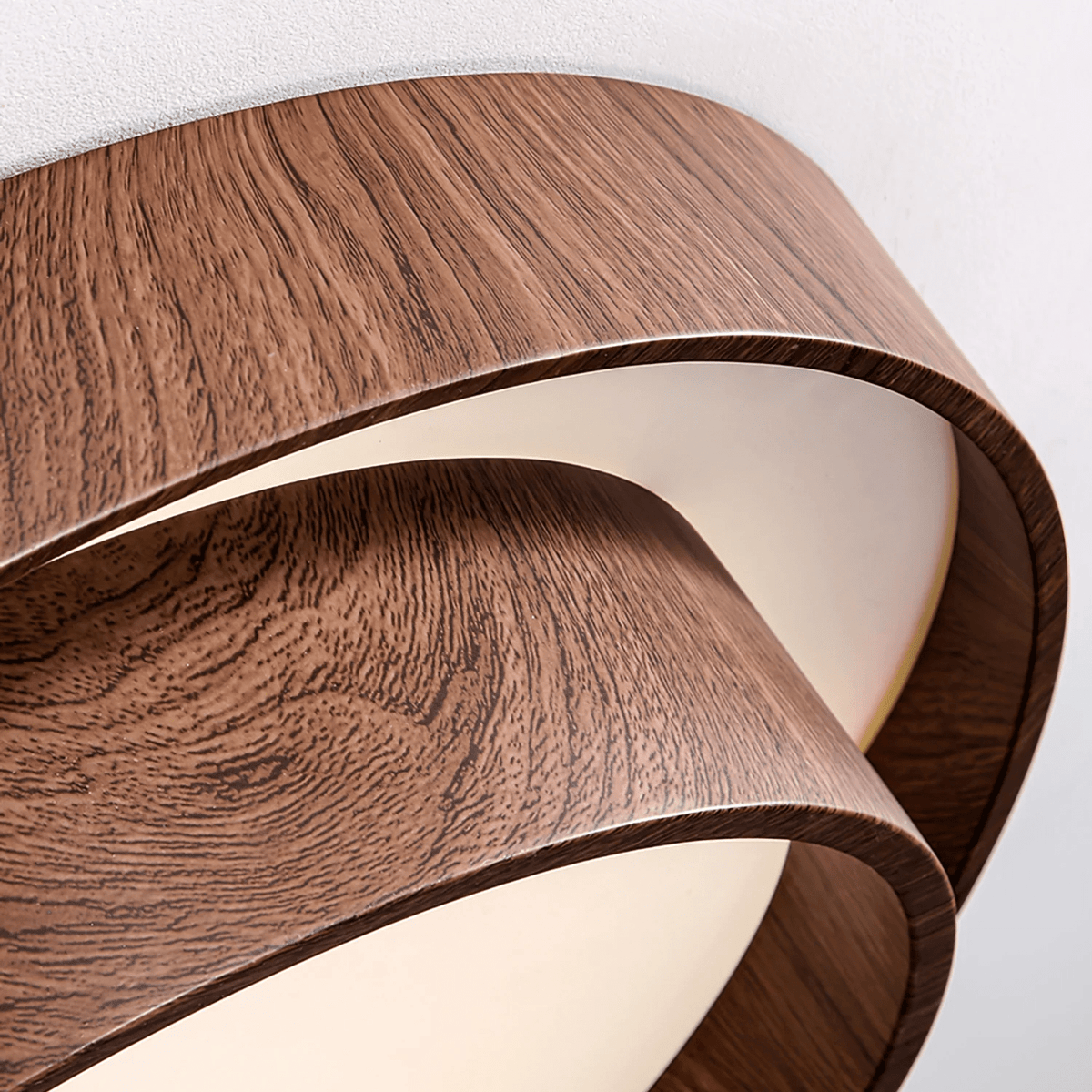 Flush Mount LED Fixture Walnut Grain Finish for Bedroom Living Room Dining Area Low Profile Overhead Lighting Scandinavian Modern Contempora