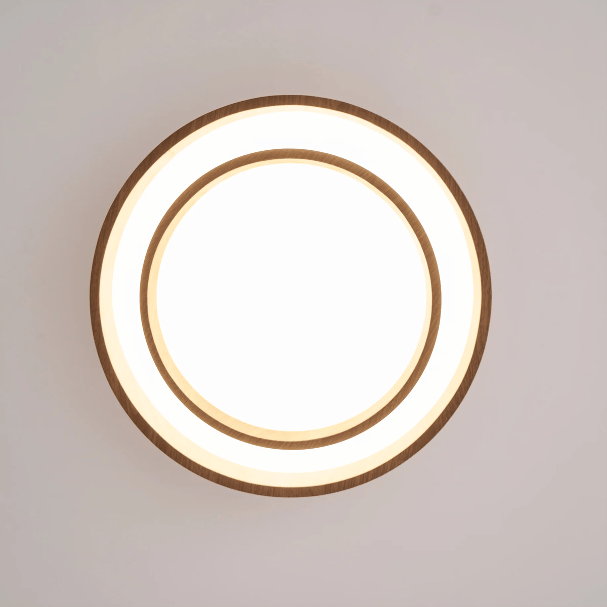 Flush Mount LED Fixture Walnut Grain Finish for Bedroom Living Room Dining Area Low Profile Overhead Lighting Scandinavian Modern Contempora