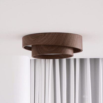 Flush Mount LED Fixture Walnut Grain Finish for Bedroom Living Room Dining Area Low Profile Overhead Lighting Scandinavian Modern Contempora