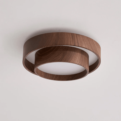 Flush Mount LED Fixture Walnut Grain Finish for Bedroom Living Room Dining Area Low Profile Overhead Lighting Scandinavian Modern Contempora