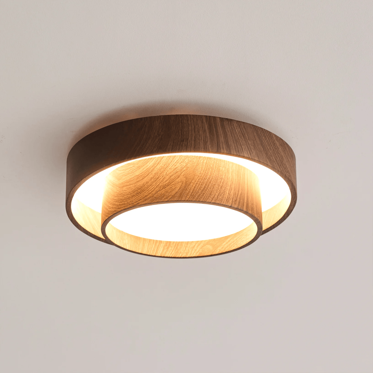 Flush Mount LED Fixture Walnut Grain Finish for Bedroom Living Room Dining Area Low Profile Overhead Lighting Scandinavian Modern Contempora