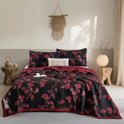 Reversible Cotton Quilt Ginkgo Leaf Design All-Season Bedspread Lightweight Throw Blanket for Bedroom Sofa Couch Travel Comfort