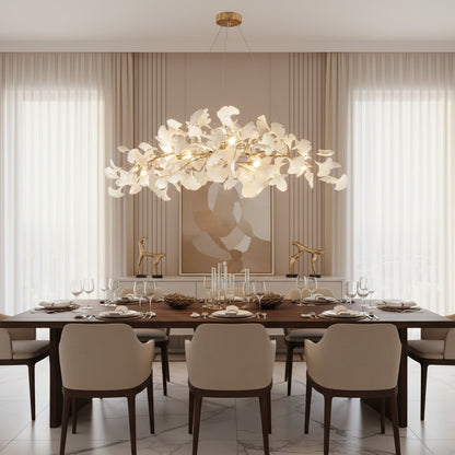 Handcrafted Porcelain Leaf Ceiling Fixture with Flexible Branches Gold White 70 in Statement Overhead Lighting for Dining Room Entryway Livi