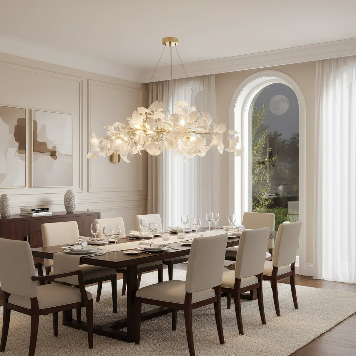 Handcrafted Porcelain Leaf Ceiling Fixture with Flexible Branches Gold White 70 in Statement Overhead Lighting for Dining Room Entryway Livi