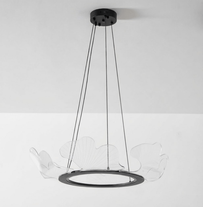 Round Pendant Light with Acrylic Leaf Diffuser 27 in Gold Adjustable Height LED for Kitchen Dining Room Office Bedroom Modern Flush Mount Fi