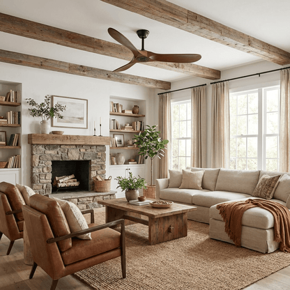DC Motor Ceiling Fan with Wooden Blades 42 or 52 Inch Diameter Remote Control Indoor Air Circulation for Bedrooms Living Rooms Offices Low N